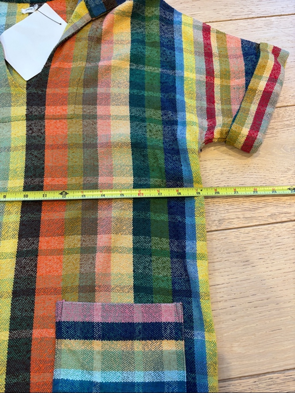 Warm Multicolor Plaid Mini Dress - Yellow Green Blue Orange Pink - Picture 4 of 5